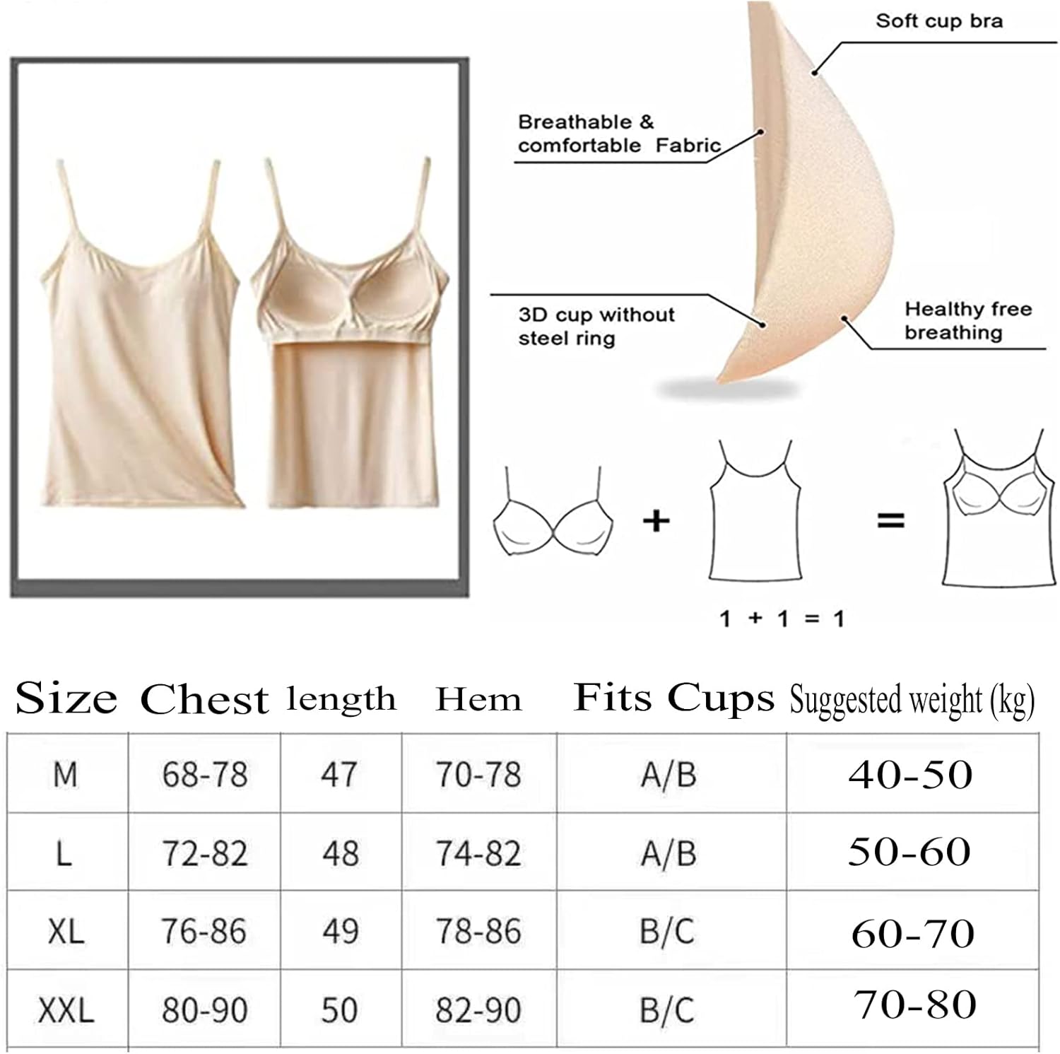 🎁SALE 50% OFF-Women’s Camisole With Built In Padded Bra Vest 💕